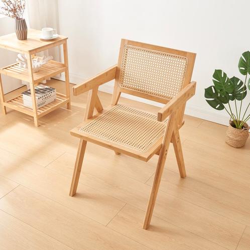 Eetkamerstoel Asikkala 79x50x50 cm bamboe rotan look naturel, Huis en Inrichting, Stoelen, Verzenden