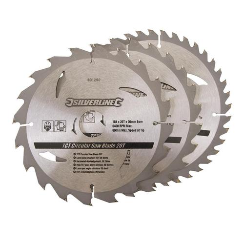 Silverline Cirkelzaagbladenset - 184 mm - 20, 24 en 40 Ta..., Doe-het-zelf en Verbouw, Gereedschap | Zaagmachines, Nieuw, Ophalen of Verzenden