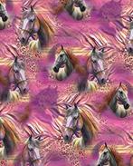 Katoen Jersey Fancy Horses Roze, Nieuw, Roze