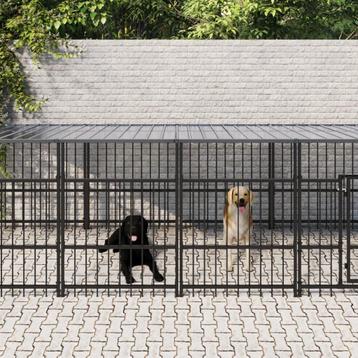 vidaXL Hondenkennel met dak 15,02 m² staal beschikbaar voor biedingen