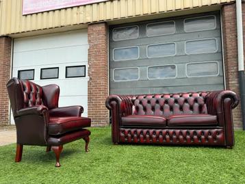 Bankstel CHESTERFIELD  bank + fauteuil stoel oxblood leer