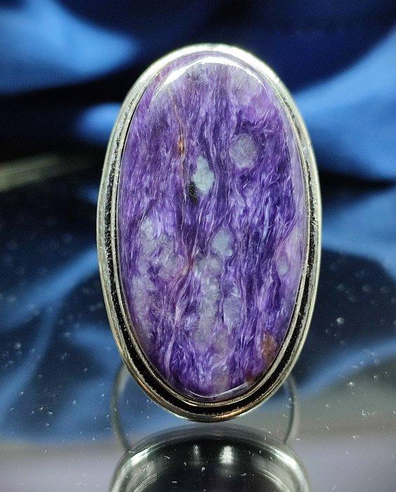 Prachtige eerste kwaliteit charoïtering van 925 zilver,, Verzamelen, Mineralen en Fossielen