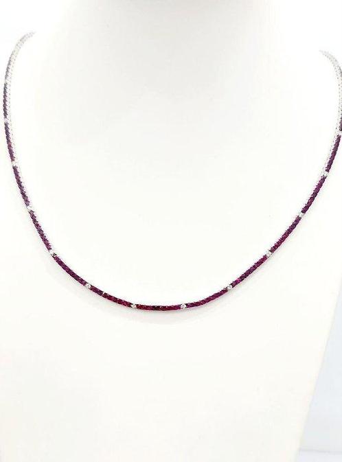 Halsketting - 18 karaat Witgoud - 7.91ct. tw. Robijn -, Sieraden, Tassen en Uiterlijk, Kettingen