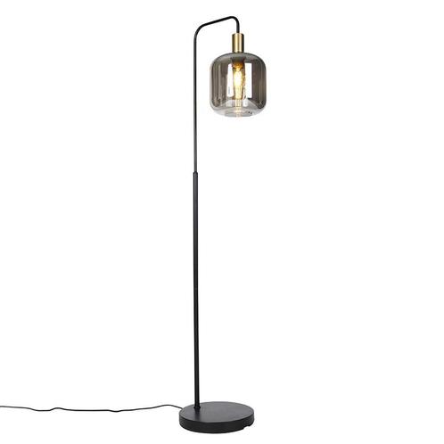 Design vloerlamp zwart met goud en smoke glas - Zuzanna, Huis en Inrichting, Lampen | Vloerlampen, Nieuw, Glas, 150 tot 200 cm