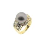 Gouden ring met Tahiti parel en diamant 0,46 ct., 18 tot 19, Gebruikt, Overige kleuren, Ophalen of Verzenden