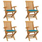vidaXL Tuinstoelen 4 st met blauwe kussens massief teakhout, Tuin en Terras, Tuinstoelen, Verzenden, Nieuw, Teakhout