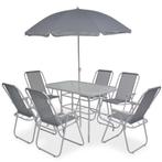 vidaXL 8-delige Tuinset staal en textileen grijs, Tuin en Terras, Verzenden, Nieuw, Tuinset, 6 zitplaatsen