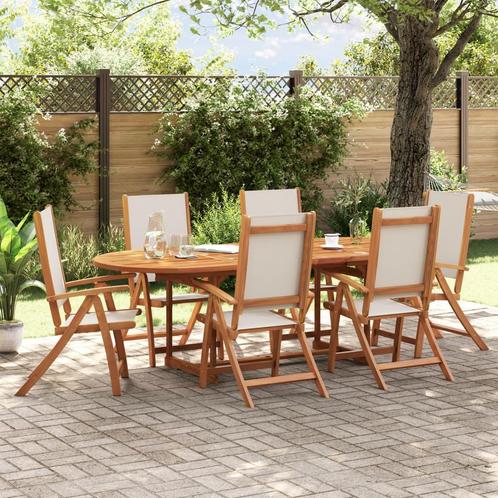 vidaXL 7-delige Tuinset massief acaciahout en textileen, Tuin en Terras, Tuinsets en Loungesets, Tuinset, Nieuw, 6 zitplaatsen