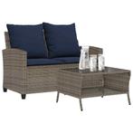 vidaXL Tuinbank 2-zits met kussens & tafel poly rattan grijs, Verzenden, Nieuw, Rotan