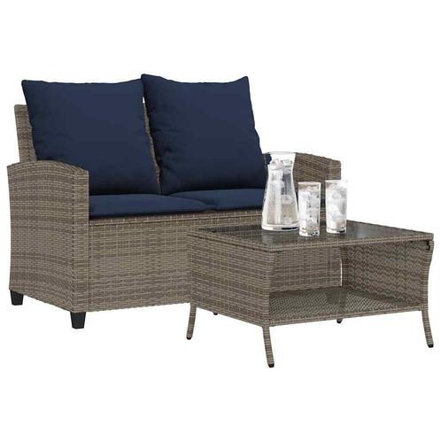 vidaXL Tuinbank 2-zits met kussens & tafel poly rattan grijs, Tuin en Terras, Tuinsets en Loungesets, Nieuw, Rotan, Verzenden