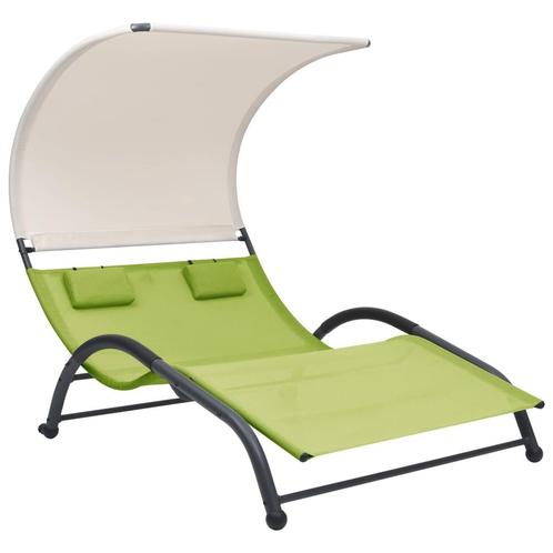vidaXL Ligbed tweepersoons met luifel textileen groen, Tuin en Terras, Ligbedden, Nieuw, Verzenden