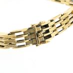Gouden fantasie/tank schakel armband | 17,5 cm, Sieraden, Tassen en Uiterlijk, Armbanden, Ophalen of Verzenden, Gebruikt, Overige kleuren