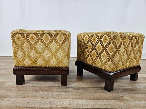 Poef (2) - Pouff Art Deco jaren 30 in noten - Messing,, Antiek en Kunst, Kunst | Designobjecten