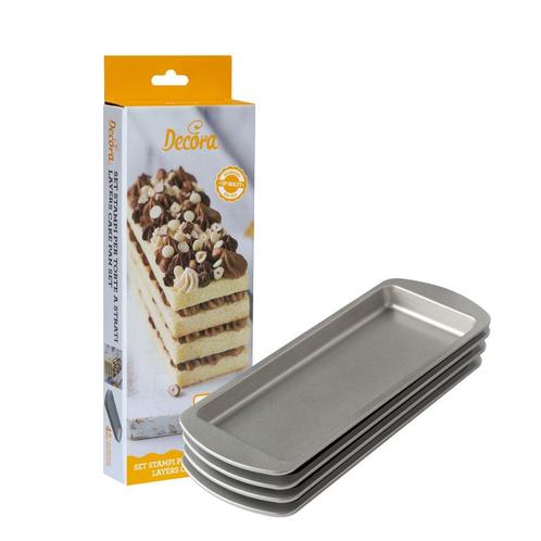Rechthoekige Bakvorm Lagen Cake 25,5x10,5x2(h)cm 4st., Hobby en Vrije tijd, Taarten en Cupcakes maken, Nieuw, Verzenden