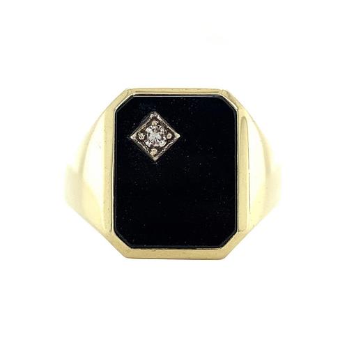 Gouden zegelring met onyx en diamant 14 krt, Sieraden, Tassen en Uiterlijk, Ringen, Nieuw, Ophalen of Verzenden