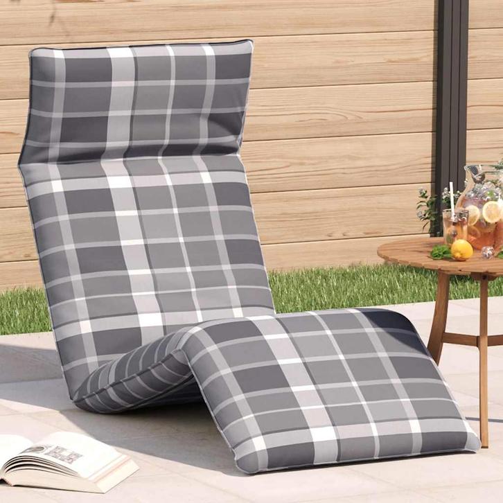 vidaXL Opvouwbare ligstoel Grijs Geruit Patroon 175x54x8,5, Tuin en Terras, Ligbedden, Nieuw, Verzenden