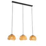 Oosterse hanglamp zwart met naturel bamboe 3-lichts - Pua, Huis en Inrichting, Lampen | Hanglampen, Nieuw, Oosters, 75 cm of meer