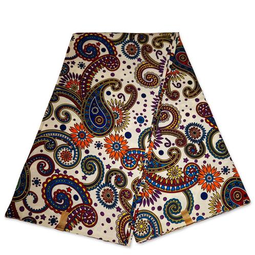 Afrikaanse stof - Gebroken wit  Multicolor Paisley - Polycot, Hobby en Vrije tijd, Stoffen en Lappen, Nieuw, Ophalen of Verzenden
