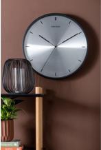2dekans | Wandklok - Finesse - Nikkel wijzerplaat - Zwarte, Huis en Inrichting, Woonaccessoires | Klokken, Ophalen of Verzenden