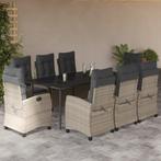 vidaXL 9-delige Tuinset met kussens poly rattan lichtgrijs, Tuin en Terras, Nieuw, 8 zitplaatsen, Tuinset, Verzenden