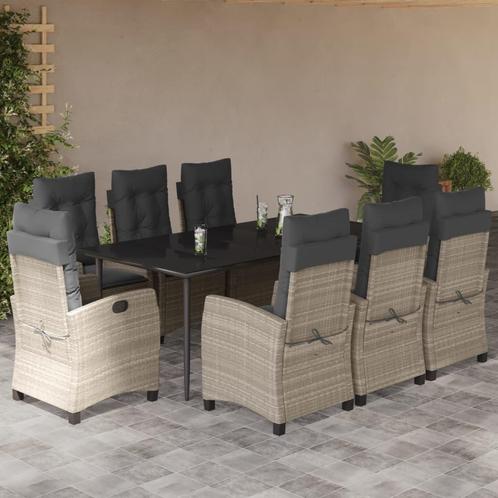 vidaXL 9-delige Tuinset met kussens poly rattan lichtgrijs, Tuin en Terras, Tuinsets en Loungesets, Tuinset, Nieuw, 8 zitplaatsen