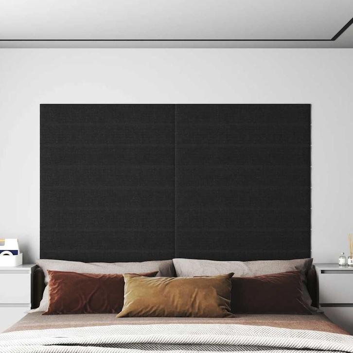 vidaXL Wandpanelen 12 st 1,62 m² 90x15 cm stof zwart, Doe-het-zelf en Verbouw, Platen en Panelen, Nieuw, Verzenden