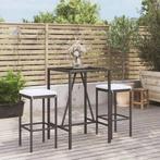 vidaXL 3-delige Tuinbarset met kussens poly rattan zwart, Verzenden, Nieuw, Rotan, 2 zitplaatsen