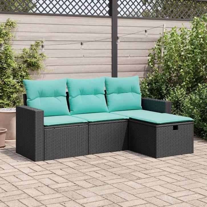 vidaXL 4-delige Loungeset met kussens poly rattan zwart, Tuin en Terras, Tuinsets en Loungesets, Loungeset, Nieuw, Rotan, Verzenden