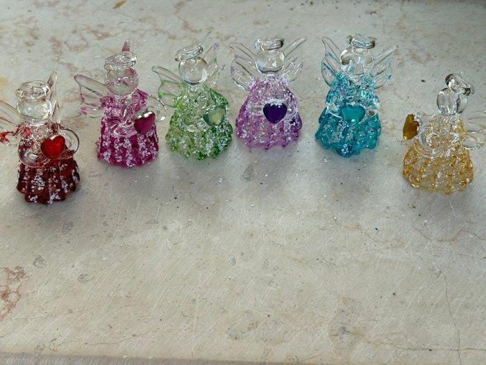 Italiaans Glas: 6 engeltjes in diverse kleuren,, Diversen, Kerst