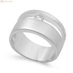 Zilveren brede luxe hoogglans mat ring met witte cz, Verzenden, Nieuw, Zilver