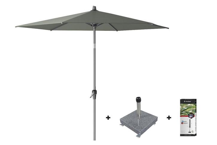 Platinum Riva stokparasol 2,5 m. rond - Olive met voet en, Tuin en Terras, Tuinsets en Loungesets, Nieuw, Overige materialen, Verzenden