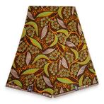 Afrikaanse wax print stof - Bruin en Groen Leaves And Berrie, Hobby en Vrije tijd, Stoffen en Lappen, Ophalen of Verzenden, Nieuw