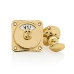 WC slot draaiknop vrij-bezet messing gelakt rond rozet -..., Ophalen of Verzenden, Nieuw, Koper of Messing, Slot