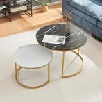 Salontafel Christchurch rond set van 2 marmer zwart wit en g, Huis en Inrichting, Tafels | Salontafels, Verzenden, Nieuw