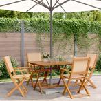 vidaXL 5-delige Tuinset massief hout en stof beige, Tuin en Terras, Tuinsets en Loungesets, Verzenden, Nieuw, Hardhout, Tuinset