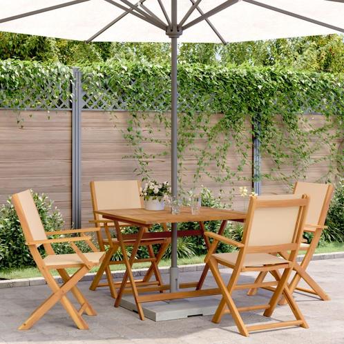 vidaXL 5-delige Tuinset massief hout en stof beige, Tuin en Terras, Tuinsets en Loungesets, Tuinset, Nieuw, Hardhout, Verzenden