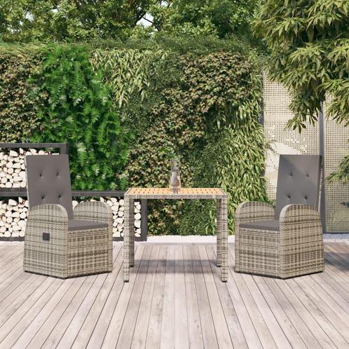 vidaXL 3-delige Tuinset met kussens poly rattan grijs, Tuin en Terras, Tuinsets en Loungesets, Tuinset, Nieuw, Rotan, Verzenden
