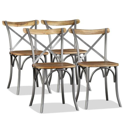 vidaXL Eetkamerstoelen massief mangohout en stalen, Huis en Inrichting, Stoelen, Nieuw, Verzenden