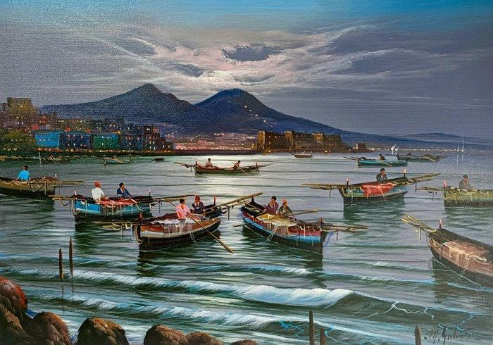 Mario Galanti (XX) - Ritorno dei Pescatori al crepuscolo, Antiek en Kunst, Kunst | Schilderijen | Klassiek