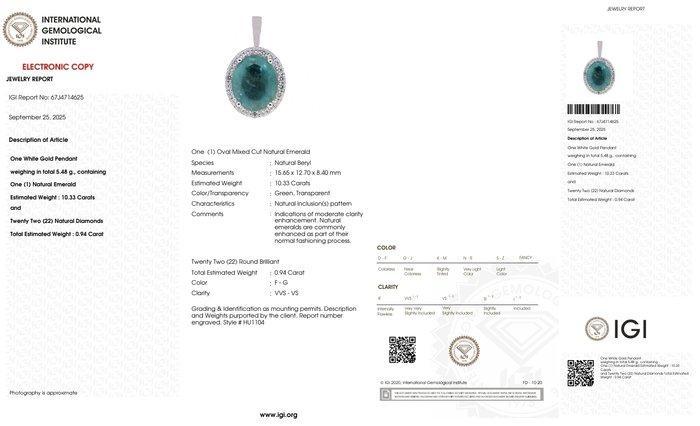 Ketting met hanger - 14 karaat Witgoud - 11.27ct. tw., Sieraden, Tassen en Uiterlijk, Antieke sieraden