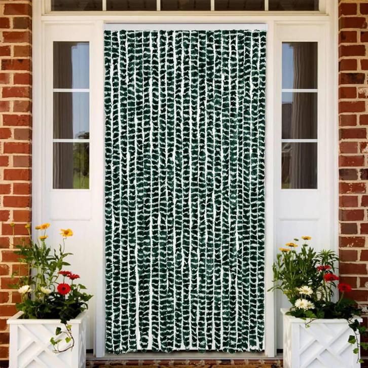 vidaXL Vliegengordijn 90x200 cm chenille groen en wit, Huis en Inrichting, Stoffering | Gordijnen en Lamellen, Groen, Nieuw, Verzenden