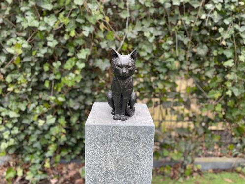 Bronzen Kat - Sculptuur - Interieur - Kantoor - 27x12x19cm, Tuin en Terras, Tuinbeelden, Dierenbeeld, Nieuw, Metaal, Verzenden