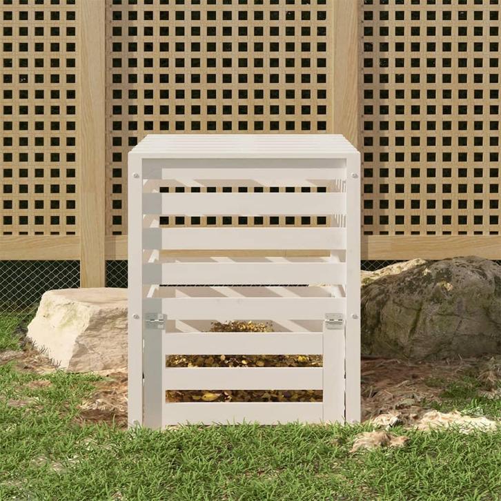 vidaXL Compostbak 63,5x63,5x77,5 cm massief grenenhout wit, Tuin en Terras, Overige Tuin en Terras, Nieuw, Verzenden