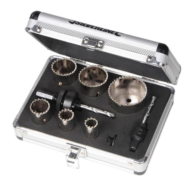 Silverline Complete gatenzaag set - diamant - Ø 19 t/m 57.., Doe-het-zelf en Verbouw, Gereedschap | Boormachines, Nieuw, Ophalen of Verzenden