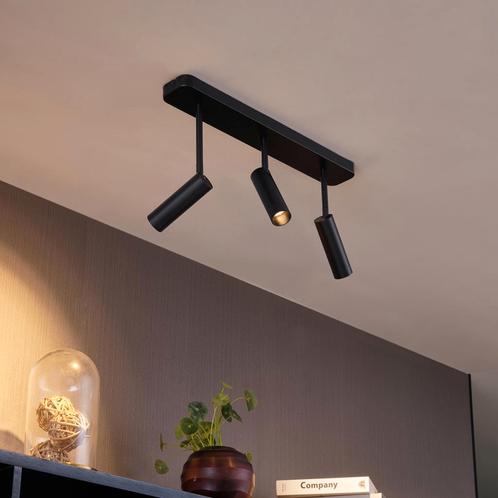 Afgerond plafondspot zwart GU10 35mm 3-lichts draai- en, Huis en Inrichting, Lampen | Spots, Nieuw, Overige materialen