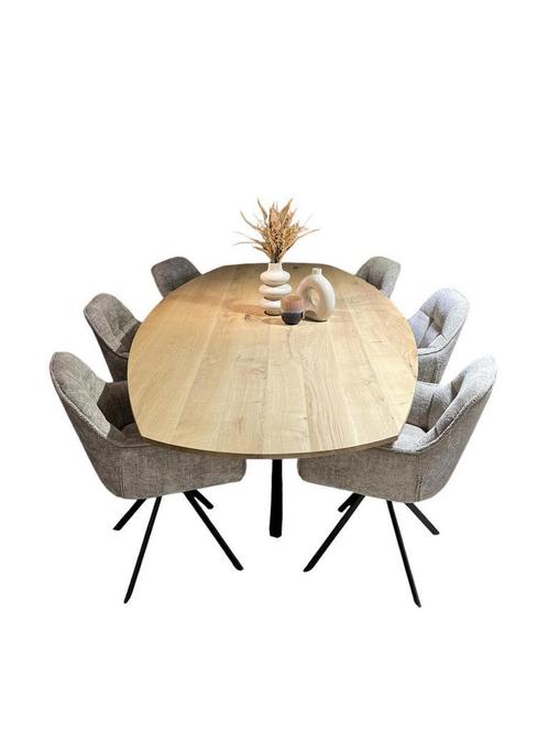 Deens ovale massief eiken eettafel hout met facet rand, spin, Huis en Inrichting, Tafels | Eettafels, 100 tot 150 cm, 200 cm of meer