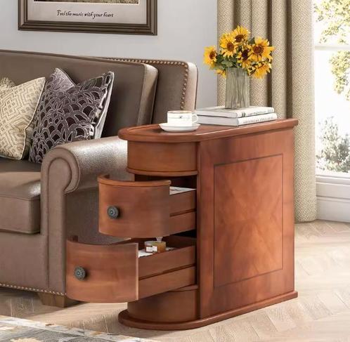 Rond Houten Nachtkastje met 2 Lades – Klassiek en Gemonteerd, Huis en Inrichting, Slaapkamer | Nachtkastjes, Nieuw, Verzenden