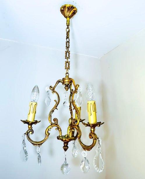 Plafondlamp - Verguld brons, Kristal, Antiek en Kunst, Curiosa en Brocante