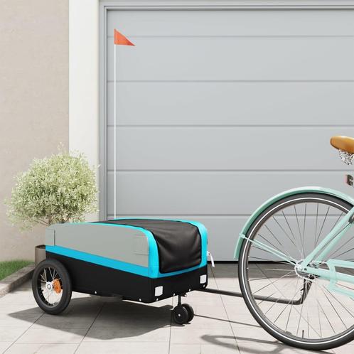 vidaXL Fietstrailer 30 kg ijzer zwart en blauw, Fietsen en Brommers, Fietsaccessoires | Aanhangers en Karren, Nieuw, Verzenden