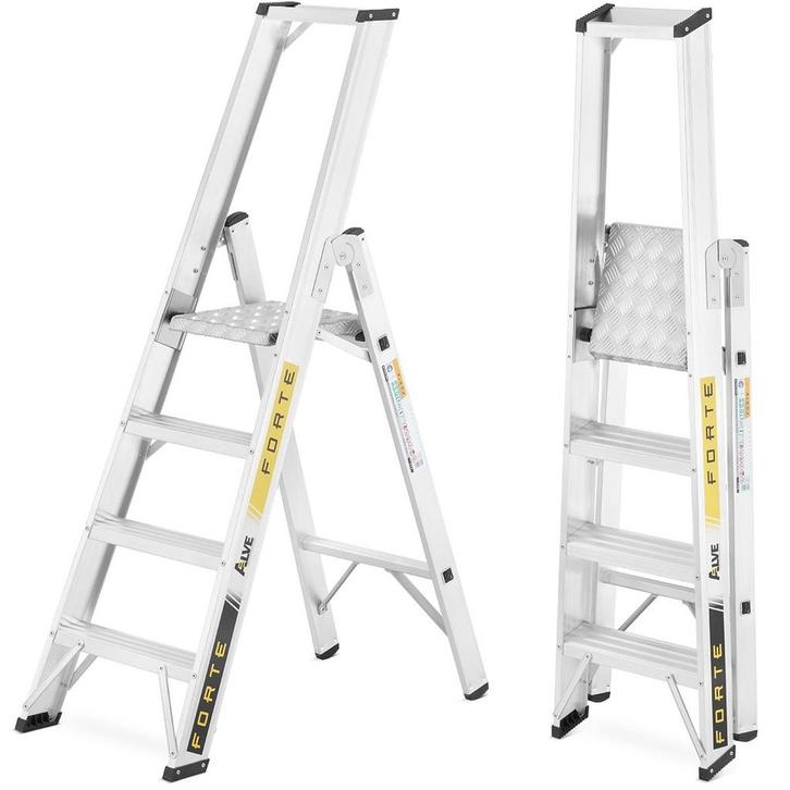 Ladder - huishoudtrap - 4 treden - aluminium - 50x91x148 cm, Doe-het-zelf en Verbouw, Ladders en Trappen, Nieuw, Ophalen of Verzenden
